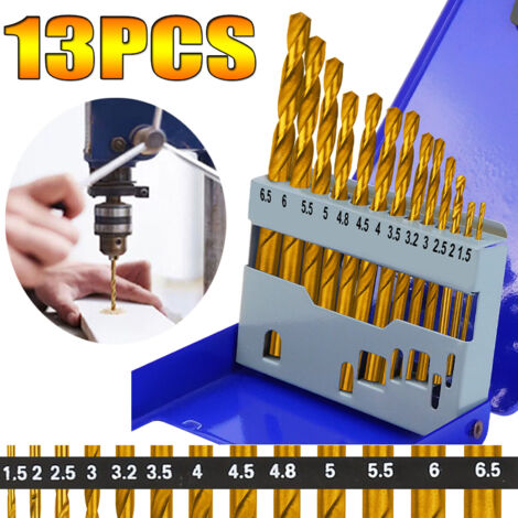13PCS HSS Jeu de forets hélicoïdaux Métal Titane 1/16"-1/4" Tige hexagonale Embouts Outil