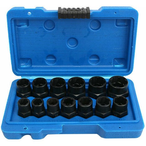 FONTAINEBLEAU 13PCS Jeu de extracteur d'écrous douille∣Coffret de douille extracter de boulon arrondi∣extracteurs de vis à tête hexagonale∣Extracteur du Goujon Endommagé Matériau 8-19mm 13 tailles