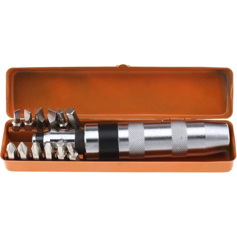 13pcs Kit de Tournevis à Frapper Percussion Entraînement Ensemble avec Boîte de Rangement en Métal Multi-bit 1/2 Sq 8mm Adaptateur Embouts