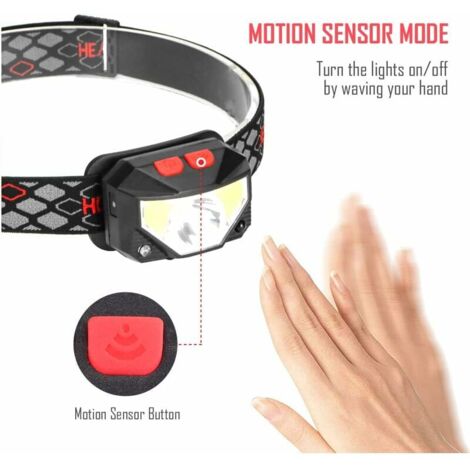 13Thirteen Superhelle wiederaufladbare Sensor-Stirnlampe, LED-Stirnlampe, Rotlicht-Stirnlampen für Outdoor-Camping, Laufen, Radfahren, Angeln (schwarz)