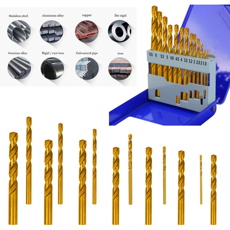 Image of Dayplus - 13tlg hss Spiralbohrer Set Metall Titan 1/16'-1/4' Sechskantschaft Bits Werkzeug