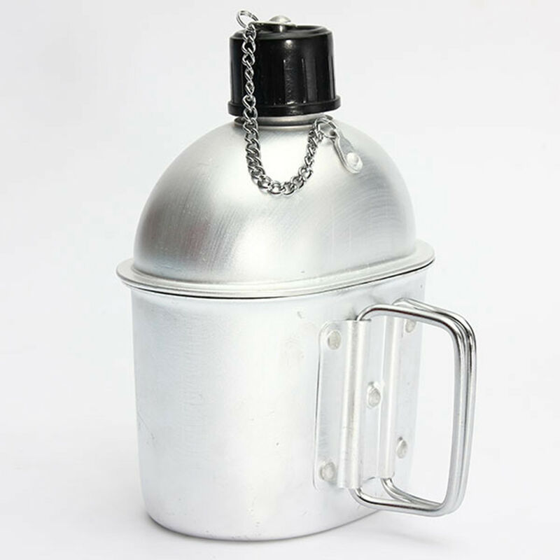 

13x9x17.5cm Botella de agua de aluminio militar al aire libre Cantina Taza Utensilios de cocina Manta verde militar Senderismo Picnic Viajar Deporte