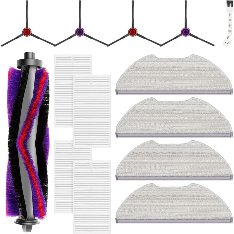 14 Accessoires pour Eureka E10s Robot Aspirateur, pièces de rechange comprenant 1 brosse principale, 4 filtres HEPA, 4 lingettes, 4 brosses latérales