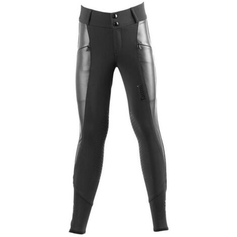 14 anni, nero: Pantaloni Tattini bambina modello Verbena a vita alta con inserti in ecopelle e grip al ginocchio