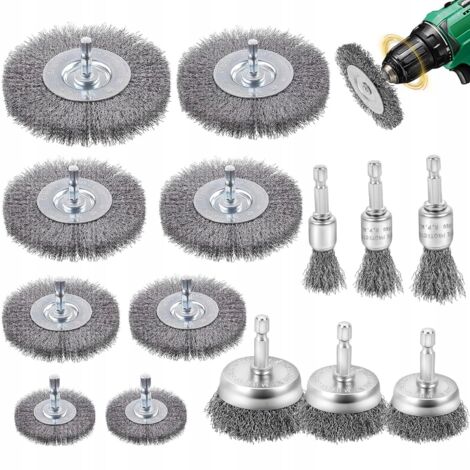 14 brosses métalliques pour perceuse, pour décapage, polissage et ponçage