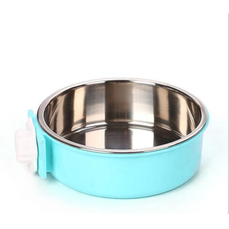(14 cm) Blauer, abnehmbarer 2-in-1-Hängenapf aus Edelstahl, Futternapf für Hunde, Katzen und kleine Haustierkäfige