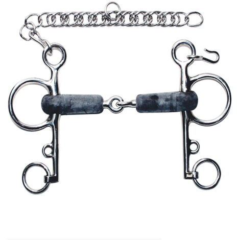 14 cm: Morso pelham snodato in gomma e acciaio inox con barbozzale 21 mm