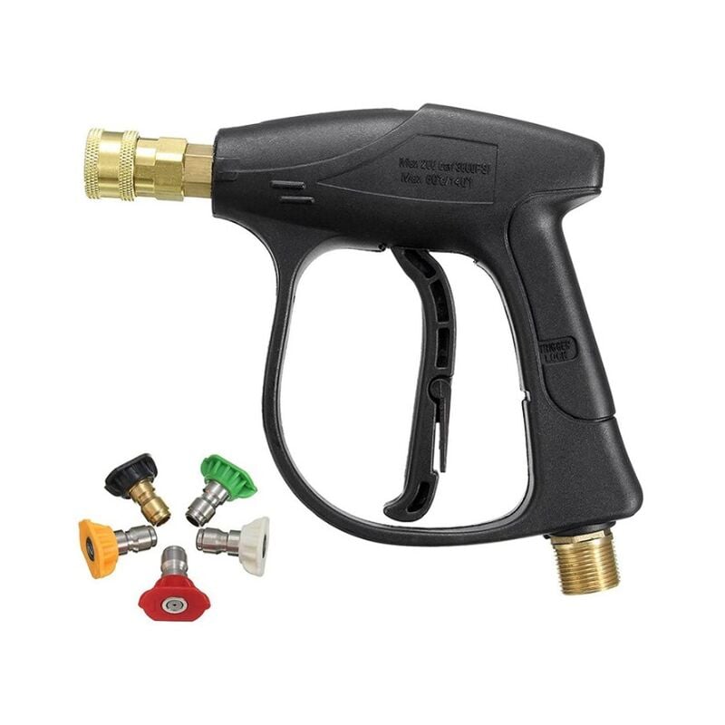 Lucky-88 - 1/4 connexion en direct pistolet court + buse 5 couleurs pistolet à eau de nettoyage haute pression noyau de cuivre pur pistolet à eau de