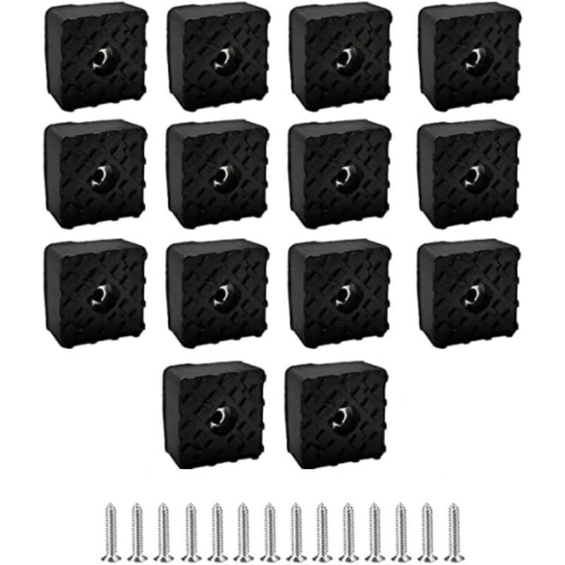 14 Coussinets de Meubles carrés en Caoutchouc Noir, 30x30 mm avec Coussinet de Bruit à vis, pour la Protection des Meubles