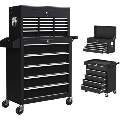 14 Drawer, Two-Part Tool Storage Chest on Wheels - Black