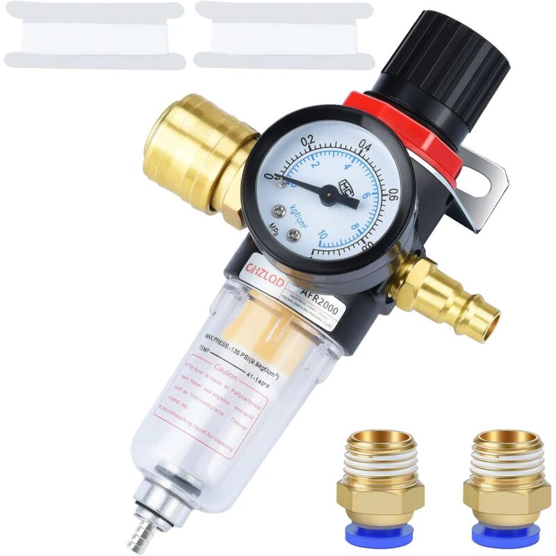 1/4' Filtre Régulateur, Filtre à Air Régulateur de Pression 1/4 BPS pour Compresseur et outils d'air