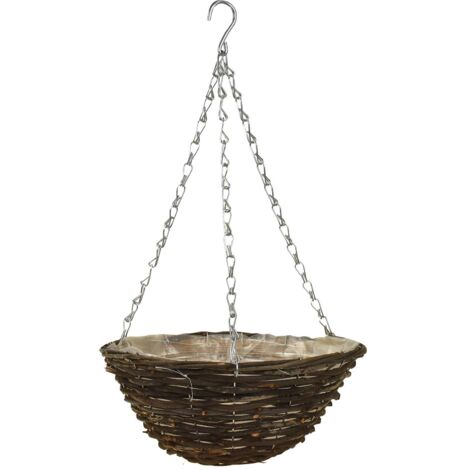 14" Garden Rattan Hanging Baskets Indoor Outdoor Hanging Planter Plant Pots Rattan Wicker Hanging Basket (14" Round Rattan Basket)