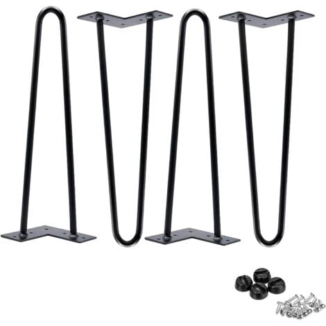 14” Hairpin Legs Black Steel 35CM Industrial Mid Century Modern Style, 2 Rod, 10MM, Pack of 4, Heavy Duty Metal Coffee Table Furniture Leg Feet DIY Project w/Protector Feet & Screws