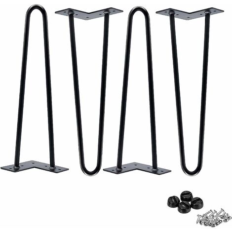 14�� Hairpin Legs Black Steel 35CM Industrial Mid Century Modern Style, 2 Rod, 10MM, Pack of 4, Heavy Duty Metal Coffee Table Furniture Leg Feet DIY Project w/Protector Feet & Screws