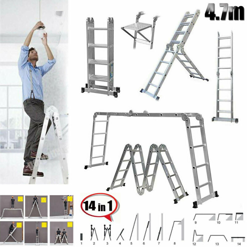 Dayplus - 14-In-1 4.7M 15.4FT Aluminium Multi Purpose Folding Extension Ladder 4x4 Steps