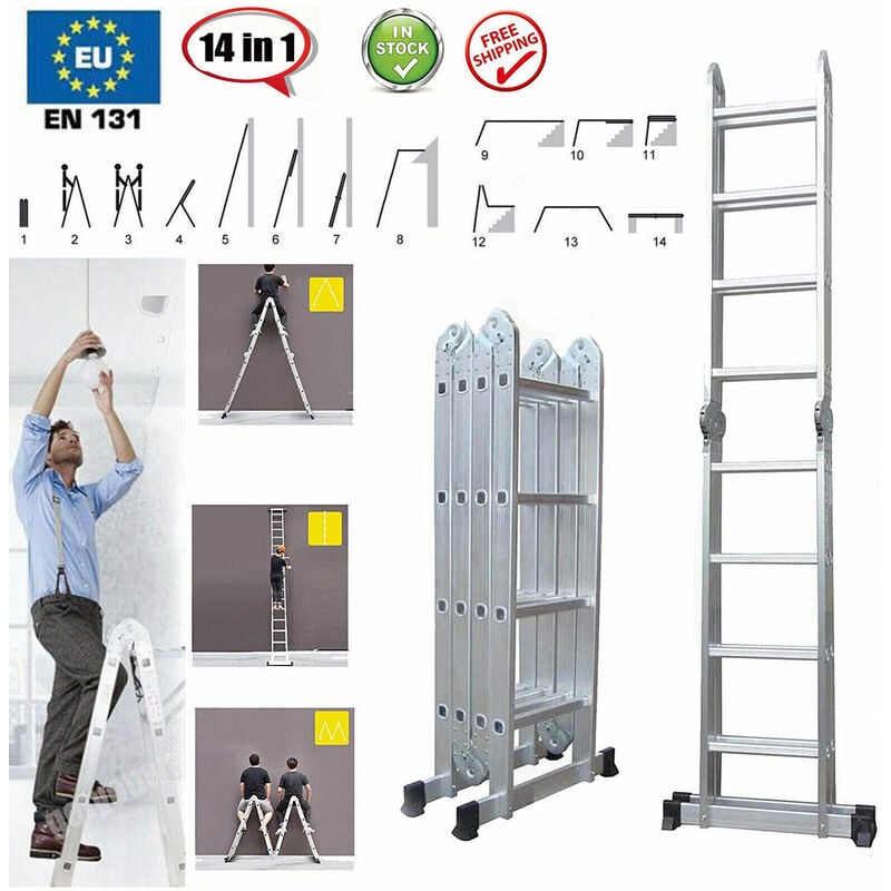 14 in 1 Aluminium Folding Ladder 4.7m Multi Position Purpose Platform Steps UK