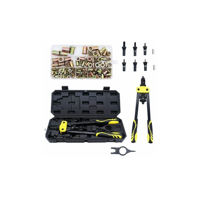14 Inch Rivet Pliers Kit Rivet Pliers Crimp Nut Rivet Pliers Kit with 150 Pcs M3 - M10 Rivet Nut with 6 Pcs Mandrels