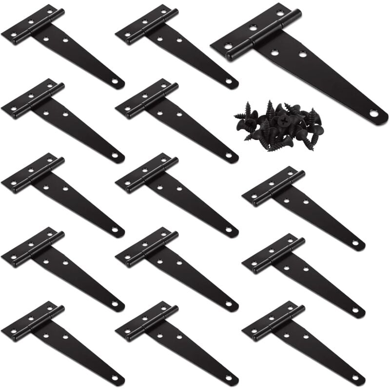 14 Pcs Charnières en T 100 mm/4 Pouces, Noir Charniere Porte Lourde, Charnières Porte Robuste Inox avec Vis pour Portes, Fenêtres Clôture, Abris de