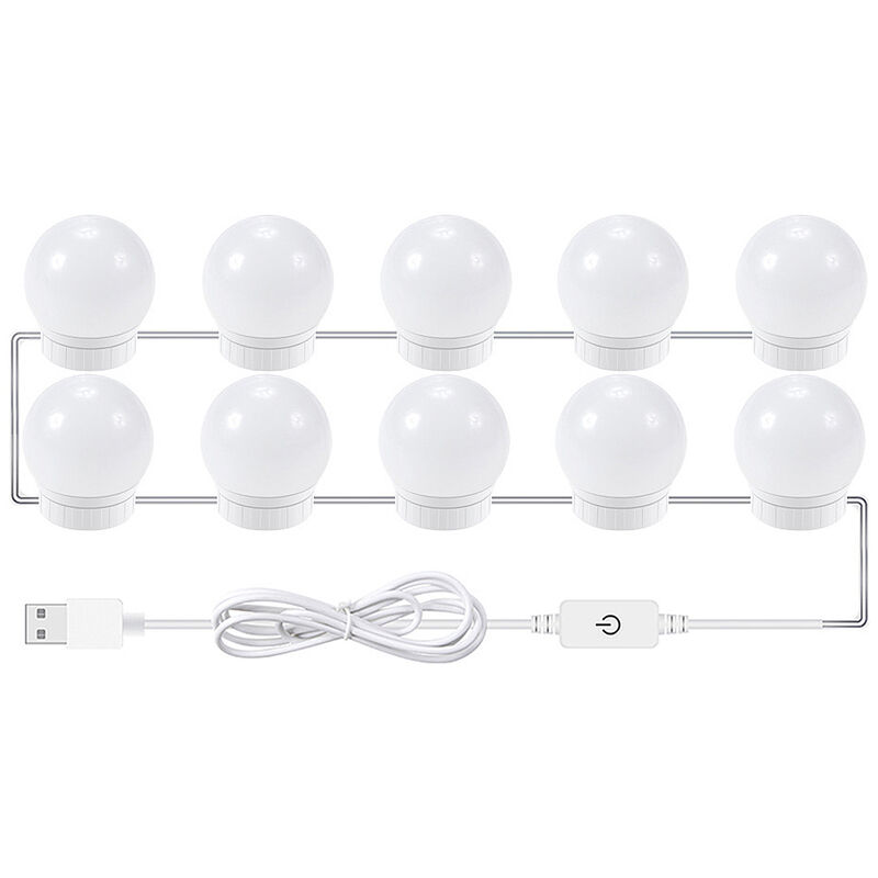 

10 PCS LED Luces de espejo de maquillaje 3 modos de color Luces de espejo de tocador Luz de espejo de bano con cable USB Tiras de luces LED, 10 piezas