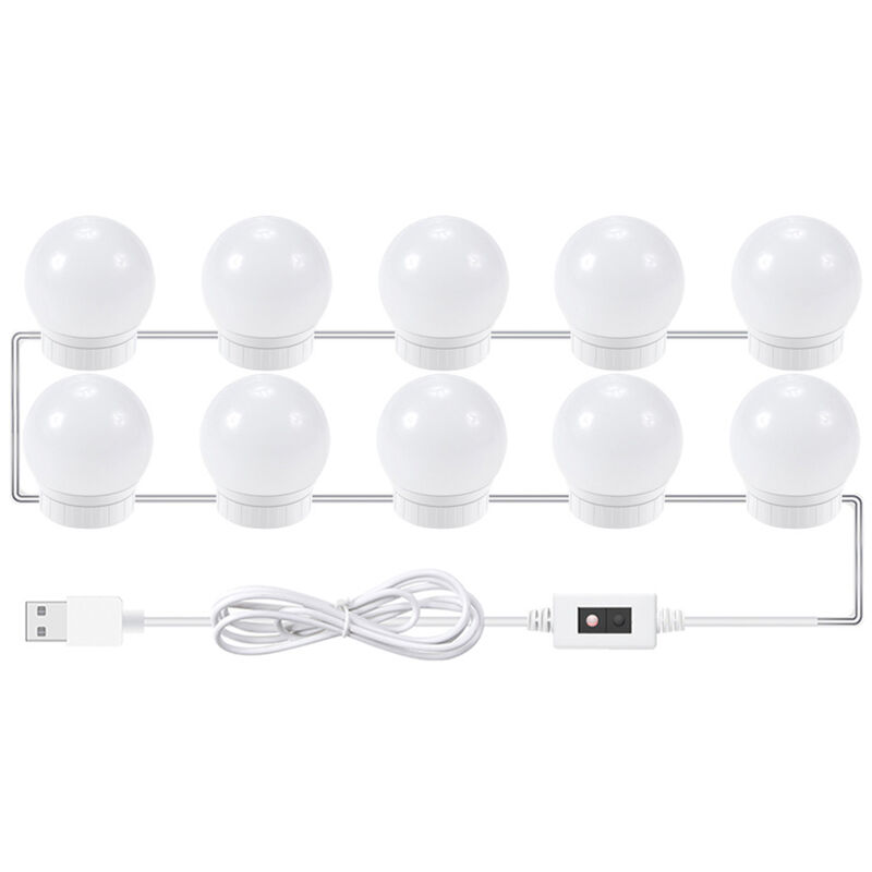 

10 PCS LED Luces de espejo de maquillaje Control de sensor inteligente Luces de espejo de tocador Luz de espejo de bano con cable USB de 1,5 m Tira