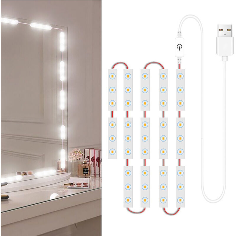 

14 PCS LED Luces de espejo de maquillaje Control tactil regulable Luces de espejo de tocador Luz de espejo de bano con cable USB Luces de tira de LED