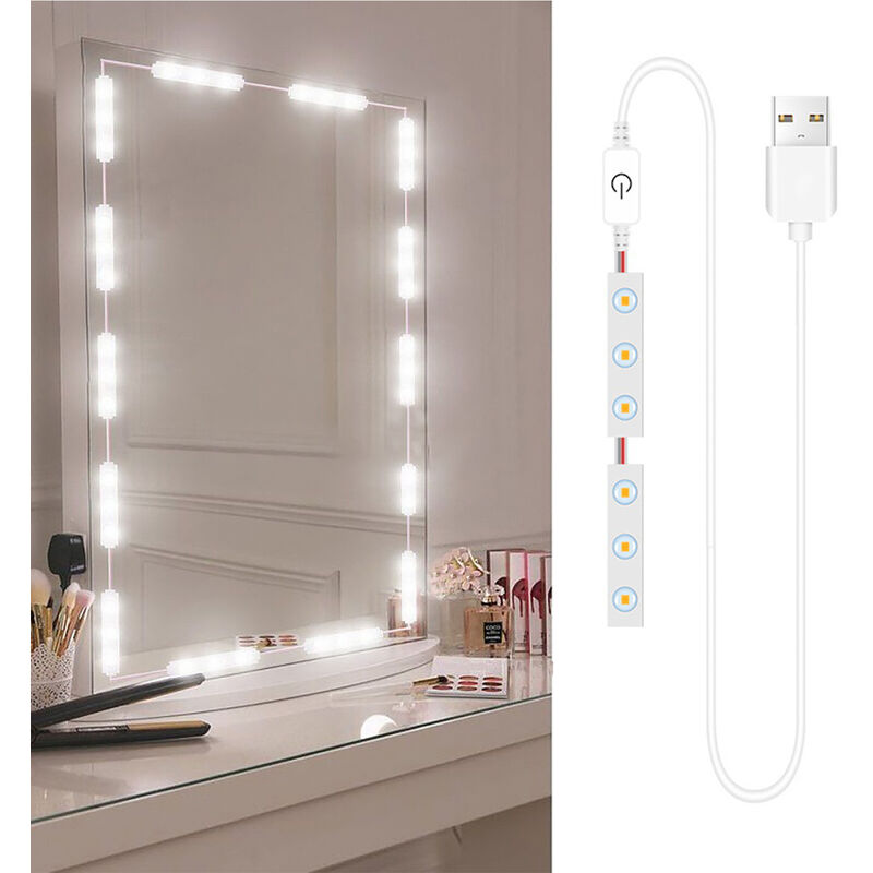 

2 PCS LED Luces de espejo de maquillaje Control tactil regulable Luces de espejo de tocador Luz de espejo de bano con cable USB Luces de tira de LED