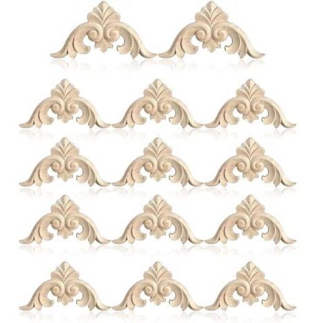 14 PCS moulure bois,moulure decorative,moulure murale,Bois Sculpture DéCalcomanie Bois Sculpté Moulures Coin Applique Porte DéCor Sculpture sur Bois pour Porte Armoire FenêTres