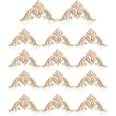 14 PCS moulure bois,moulure decorative,moulure murale,Bois Sculpture DéCalcomanie Bois Sculpté Moulures Coin Applique Porte DéCor Sculpture sur Bois pour Porte Armoire FenêTres