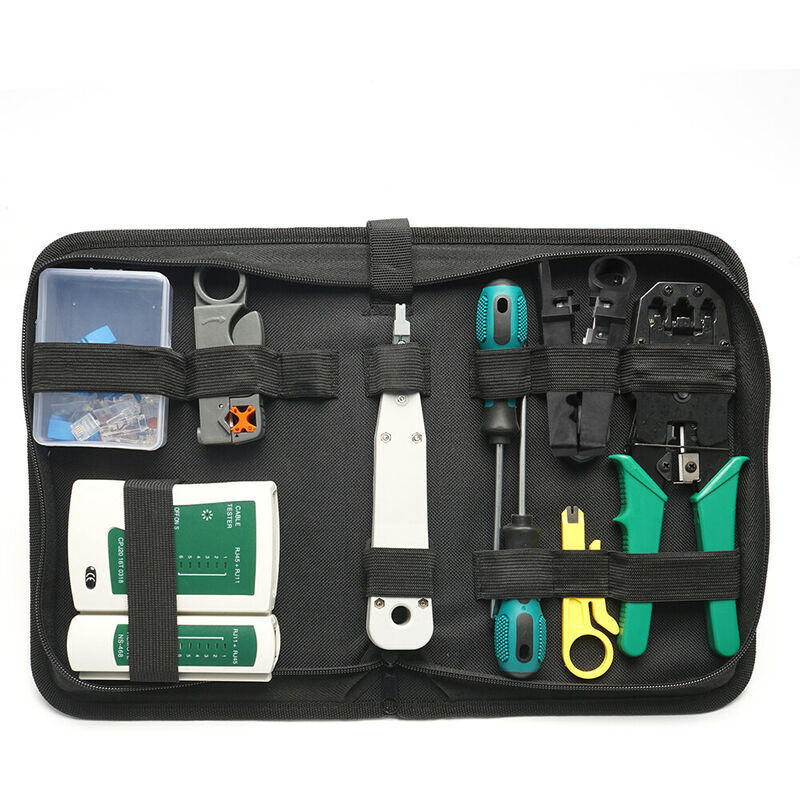 Start - 14 pcs Portable Ethernet Réseau Matériel Sac Outil Réseau lan Câble Pince à Sertir Outils Kit Réseau Réparation Outil Ensemble Double Usage
