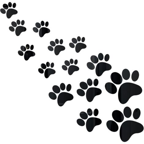 14 pegatinas de espejo con forma de pata, pegatinas acrílicas con forma de pata, decoración de garras de pared extraíbles, 3 tamaños (negro)