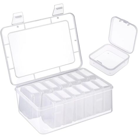 14 Petits Boite Rangement en Plastique avec Couvercles, avec 1 Grand Récipient en Plastique, Mini Boîte de Rangement Transparente pour Perles, Bouchons d'Oreille, Bagues, Boutons, Bijoux