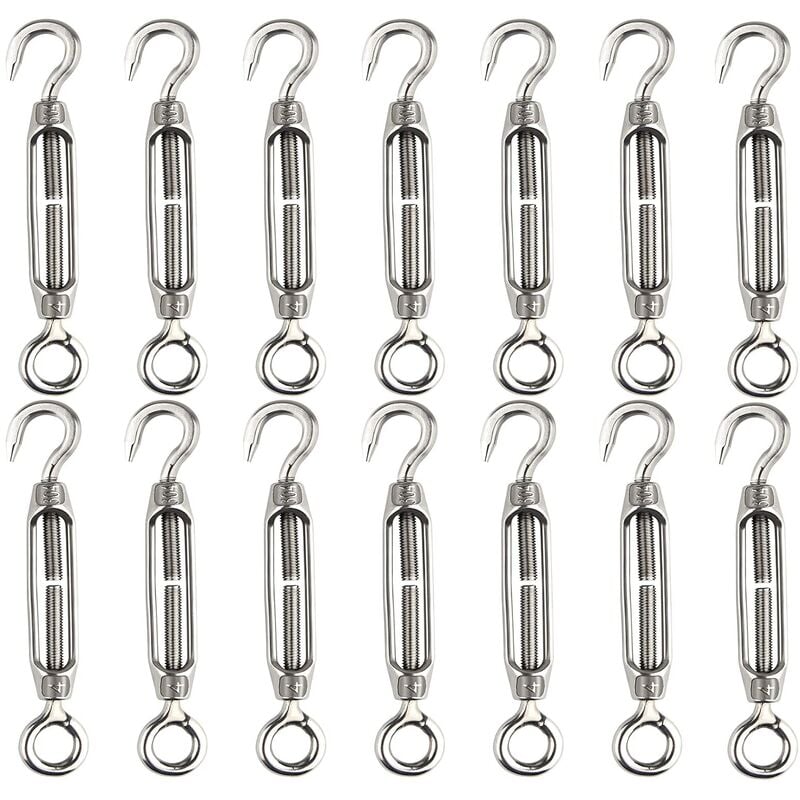 14 pièces tendeur de fil de tendeur M4 crochet et oeil tendeur de tendeur 304 tendeurs en acier inoxydable Tension de corde robuste