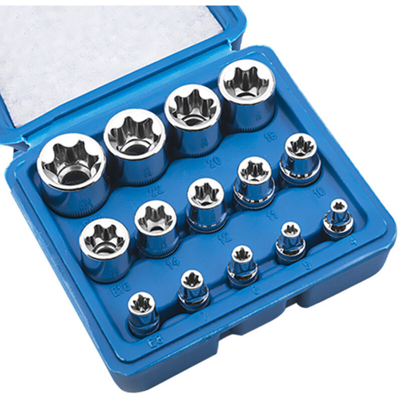 14-piece E Star E4-E24 Female Torx Socket Set E-Torx External Hex Socket Nut