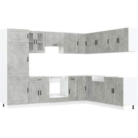 14 Piece Kitchen Cabinet Set Porto Concrete Grey Engineered Wood vidaXL