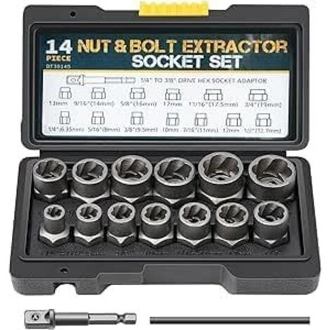 14 Piece Socket Set, Bolt Extractor Set, Locking Wheel Nut Removal Tool, 3/8" Impact Socket Set and Rounded Bolt Extractor, Bolt Extractor