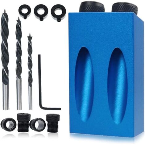14 pièces 15° Kit de perçage de trous de poche, kit de perçage de trous de poche, guide de perçage oblique pour le travail du bois