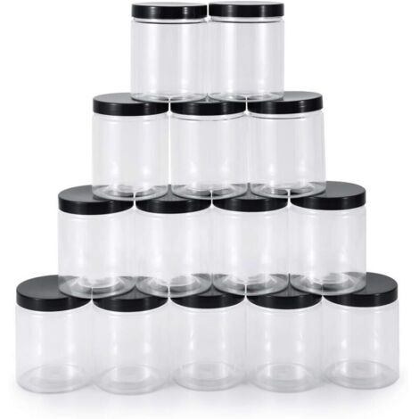 14 Pièces 250ml Bocal Plastique avec Couvercle, pots en plastique PET de qualité alimentaire, pots de stockage anti-déversements pour les épices, les céréales, les assaisonnements, l'artisanat