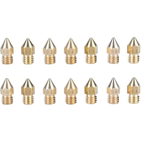 14 Pièces 7 Tailles Buse Laiton pour Extrudeuse Imprimante 3D, Accessoires Tête d'Impression