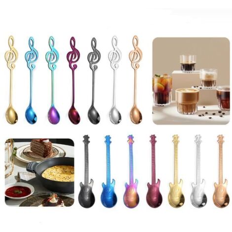 14 Pièces Cuillère à café en forme en forme de guitare et en forme de note,cuillère à café en acier inoxydable,cadeau de musicien
