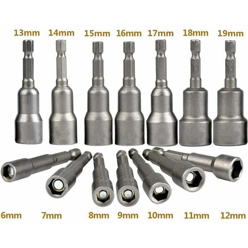 14 Pièces Douille Visseuse 6-19mm - Adaptateur Embout, Hexagonal Pour Tournevis à Écrou de pour Perceuse à Main, Tournevis Électrique, Clé à Douille