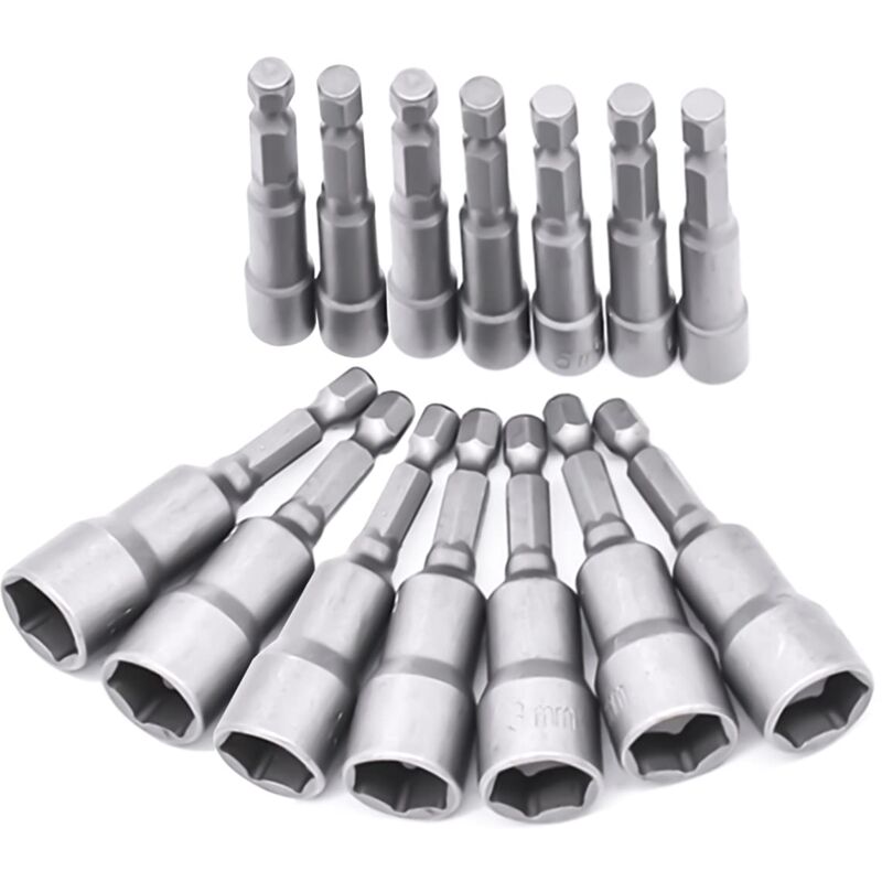14 Pièces Douille Visseuse 6-19mm - Adaptateur Embout, Hexagonal Pour Tournevis à Écrou de pour Perceuse à Main, Tournevis Électrique, Clé à Douille