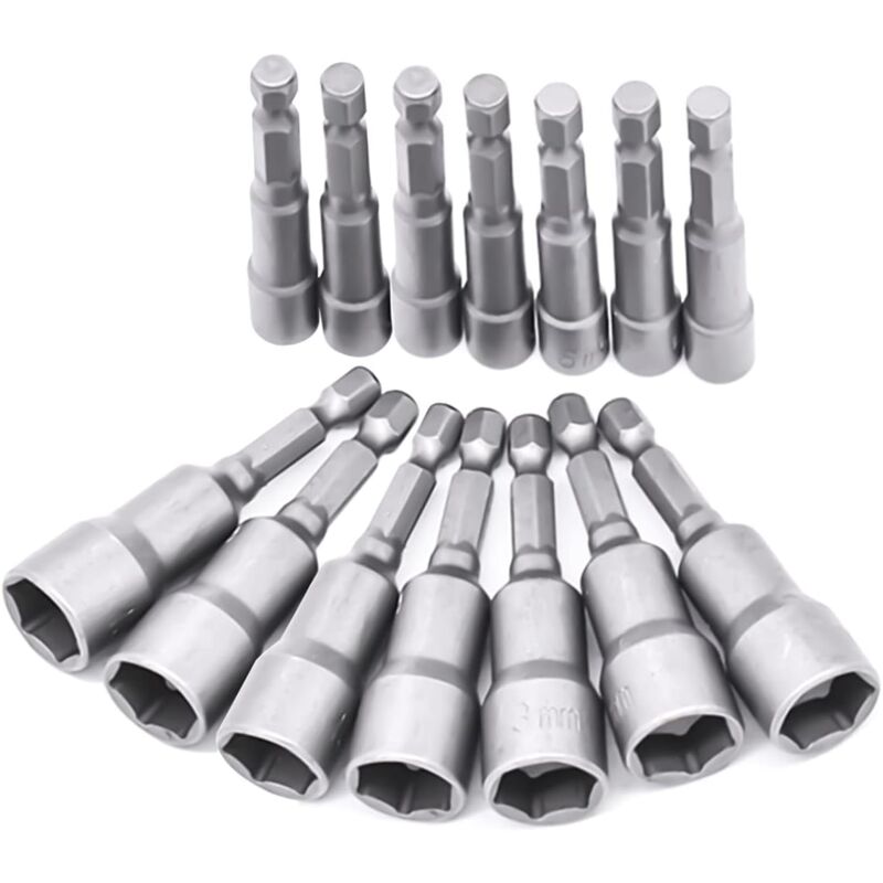 Longziming - 14 Pièces Douille Visseuse 6-19mm - Adaptateur Embout, Hexagonal Pour Tournevis à Écrou de pour Perceuse à Main, Tournevis Électrique,