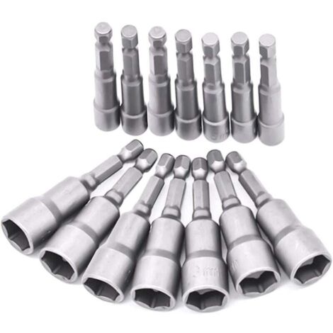 14 Pièces Douille Visseuse 6-19mm - Adaptateur Embout, Hexagonal Pour Tournevis à Écrou de pour Perceuse à Main, Tournevis Électrique, Clé à Douille (Acier au chrome vanadium)