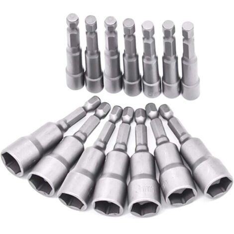14 Pièces Douille Visseuse 6-19mm - Adaptateur Embout, Hexagonal Pour Tournevis à Écrou de pour Perceuse à Main, Tournevis Électrique, Clé à Douille (Acier au chrome vanadium)