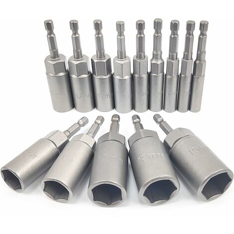 14 Pièces Douille Visseuse Approfondir, 6-19mm Adaptateur Hexagonal, Profondeur D'usinage 34mm, Hexagonal Pour Tournevis à Écrou de pour Perceuse à Main, Douille Visseuse a choc, Clé à Douille (14)