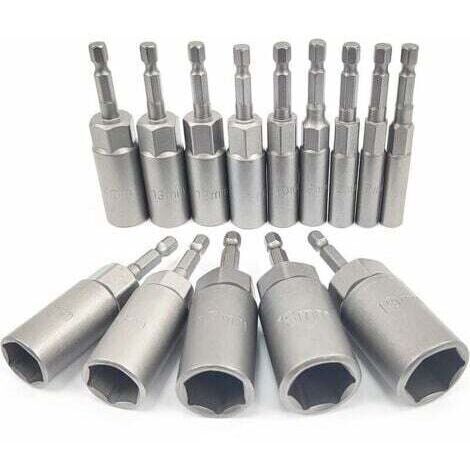 14 Pièces Douille Visseuse Approfondir, 6-19mm Adaptateur Hexagonal, Profondeur D'usinage 34mm, Hexagonal Pour Tournevis à Écrou de pour Perceuse à Main, Douille Visseuse a choc, Clé à Douille