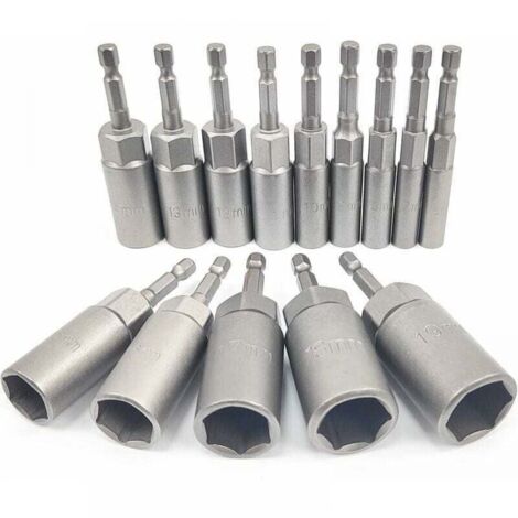 14 Pièces Douille Visseuse Approfondir, 6-19mm Adaptateur Hexagonal,Avec une douille visseuse a choc de 150 mm, Hexagonal Pour Tournevis à Écrou de pour Perceuse à Main, Douille Visseuse a choc