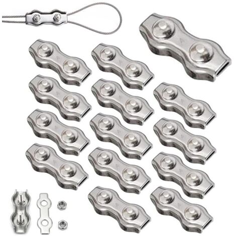 14 Pièces Duplex Clips M4 Câble Métallique Clips Inoxydable 304 Pinces Duplex pour Gréement de Câble Métallique de 4 mm