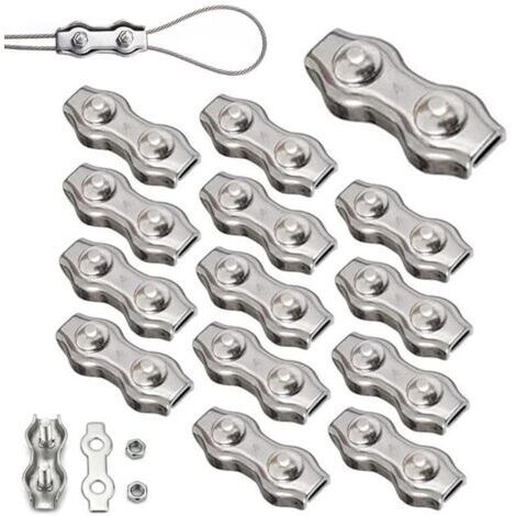 14 Pièces Duplex Clips M4 Câble Métallique Clips Inoxydable 304 Pinces Duplex pour Gréement de Câble Métallique de 4 mm