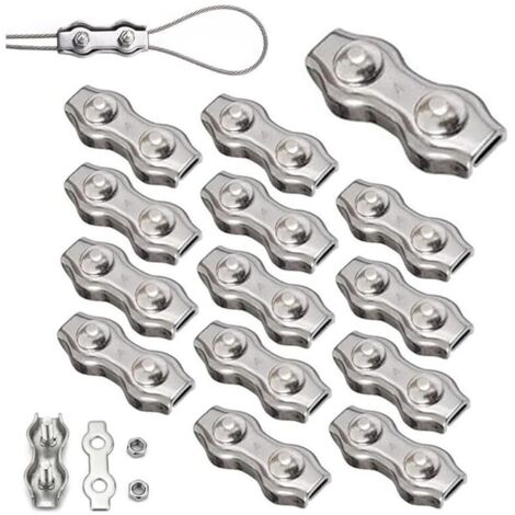 14 Pièces Duplex Clips M4 Câble Métallique Clips Inoxydable 304 Pinces Duplex pour Gréement de Câble Métallique de 4 mm